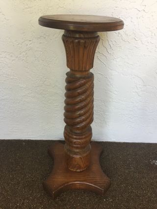 Antique Oak Solid Wood Hand Crafted Spiral Twist Plant Stand