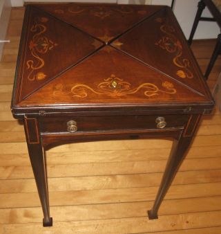 Art Nouveau Fruitwood And Mother - Of - Pearl - Inlaid " Handkerchief " Game Table