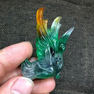 Rare Collectible Colorful Jadeite Jade Carved Handwork Chinese Fly Bird Pendant 3