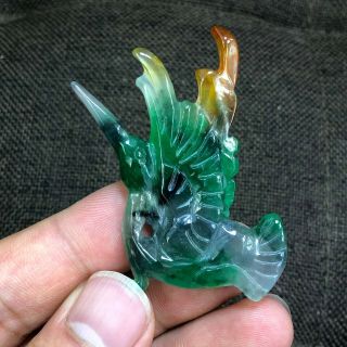 Rare Collectible Colorful Jadeite Jade Carved Handwork Chinese Fly Bird Pendant 5