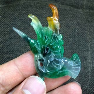 Rare Collectible Colorful Jadeite Jade Carved Handwork Chinese Fly Bird Pendant 6