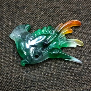 Rare Collectible Colorful Jadeite Jade Carved Handwork Chinese Fly Bird Pendant 7