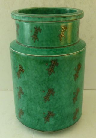 Gustavsberg Argenta Pottery Wilhelm Kage Vase Urn Jar Green Silver Sweden Rare