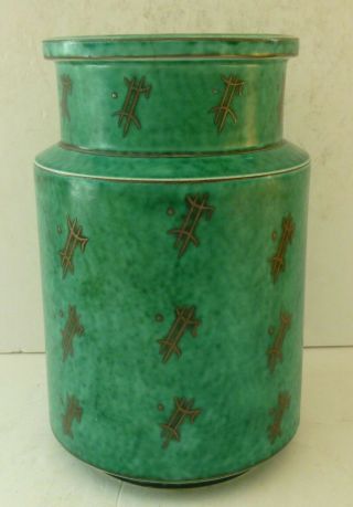 Gustavsberg Argenta Pottery Wilhelm Kage Vase Urn Jar Green Silver Sweden Rare 2