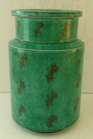 Gustavsberg Argenta Pottery Wilhelm Kage Vase Urn Jar Green Silver Sweden Rare 3