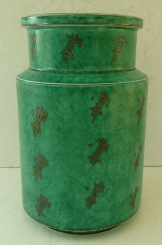 Gustavsberg Argenta Pottery Wilhelm Kage Vase Urn Jar Green Silver Sweden Rare 4