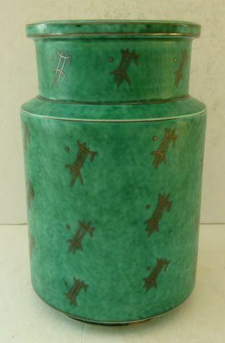Gustavsberg Argenta Pottery Wilhelm Kage Vase Urn Jar Green Silver Sweden Rare 6