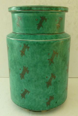 Gustavsberg Argenta Pottery Wilhelm Kage Vase Urn Jar Green Silver Sweden Rare 7