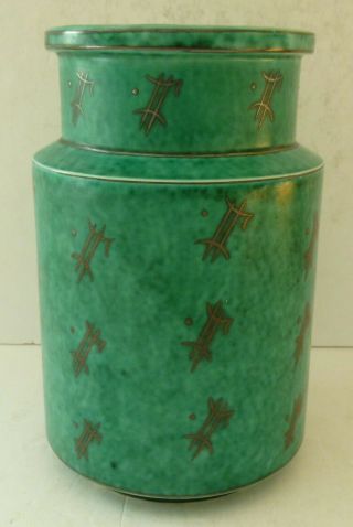 Gustavsberg Argenta Pottery Wilhelm Kage Vase Urn Jar Green Silver Sweden Rare 8