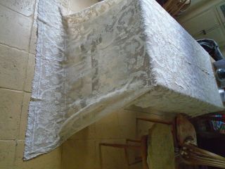 LARGE HAND WORKED COTTON FILET LACE TABLECLOTH - 57 X 100 INCHES - STUNNING DESI 2