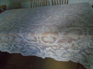 LARGE HAND WORKED COTTON FILET LACE TABLECLOTH - 57 X 100 INCHES - STUNNING DESI 3