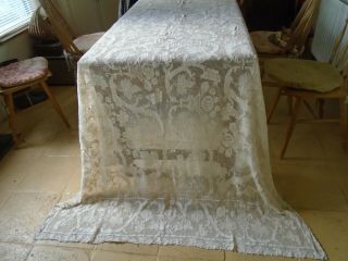 LARGE HAND WORKED COTTON FILET LACE TABLECLOTH - 57 X 100 INCHES - STUNNING DESI 6