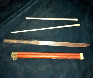 Antique Chinese Chopsticks & Knife Trousse Traveling Eatery Set 4 No Sword