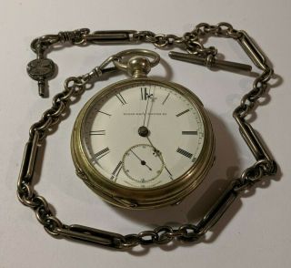 Hh Taylor Antique Elgin Pocket Watch 18s 15j -,  With Silver Chain,  1883