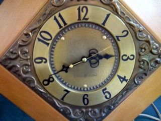 Vintage Modern Mid Century Wall Clock Diamond Wood Case General Electric 2