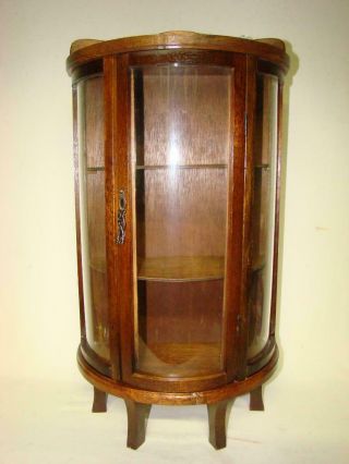 Vintage Wood Stand Hang Curio Cabinet Display Shelf Table Top Or Curved Glass