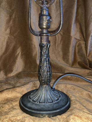 Antique Bradley & Hubbard Signed Slag Glass Boudior Lamp Deco Art Craft 7