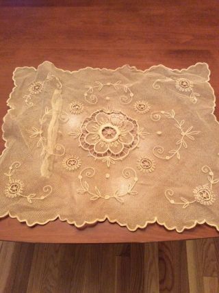 Antique French Tambour Net Lace Boudoir Pillow Cover Embroidery,  Cut Work - 16”x14