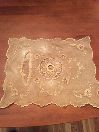 ANTIQUE FRENCH TAMBOUR NET LACE Boudoir Pillow Cover Embroidery,  Cut work - 16”x14 2