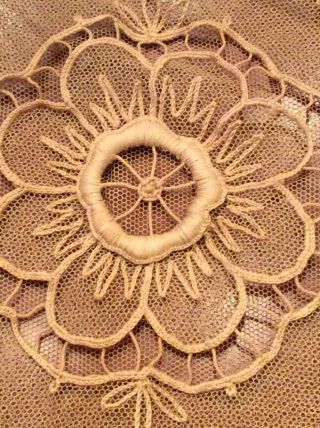ANTIQUE FRENCH TAMBOUR NET LACE Boudoir Pillow Cover Embroidery,  Cut work - 16”x14 5