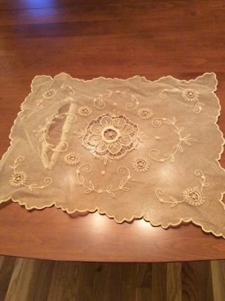 ANTIQUE FRENCH TAMBOUR NET LACE Boudoir Pillow Cover Embroidery,  Cut work - 16”x14 7