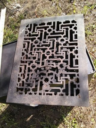 Antique Cast Iron Floor Register Heat Grate 12x15 Overall,  Maze Pattern 1890 