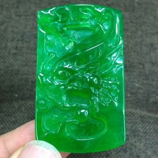 Rare Collectible Green Jadeite Jade Handwork Chinese Dragon Head Amulet Pendant