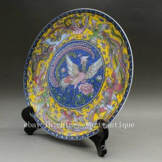 Chinese old hand - made famille rose nine phoenix pattern porcelain plate c01 2