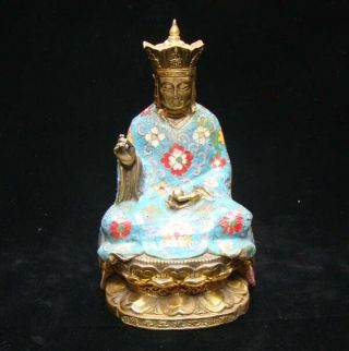 Handmade Carving Statue Buddha Copper Brass Cloisonne Enamel Religion 02