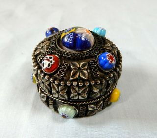 Antique Rare Tibetan Silver Trinket Box Glass Beads Hand Crafted C Early 1900s 8