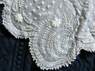 Antique H M Large Fine Lawn Ayrshire Embroidered Whitework Lace Shawl Collar
