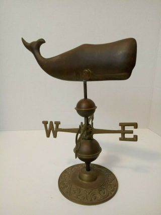 Vintage Copper & Brass Whale Table Top Weather Vane Nautical Decor