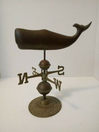 Vintage Copper & Brass Whale Table Top Weather Vane Nautical Decor 2