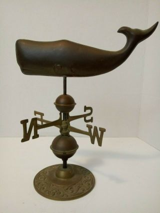 Vintage Copper & Brass Whale Table Top Weather Vane Nautical Decor 3