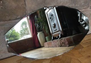 Vintage Mirror Frameless Bevelled Edges Art Deco Oval Antique 27”x 15”