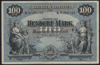 1900 100 Mark Munich German States Bavaria Rare Antique Paper Money Banknote Vf