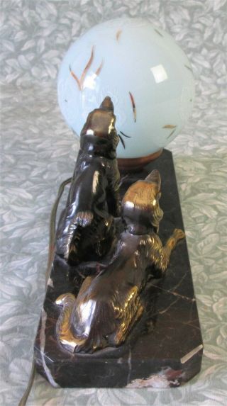 Vintage French Marble ART DECO TABLE MOOD LAMP Bronzed Spaniel Dogs Orig Globe 7