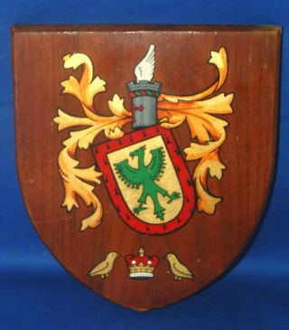 A Very Unusual Medieval Heraldic Shield Shaped Hand Painted Wooden Plaque