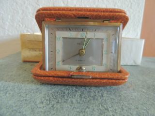 Vintage Rensie Travel Alarm Clock 7 Jewels Germany U.  S.  Zone Leather Case