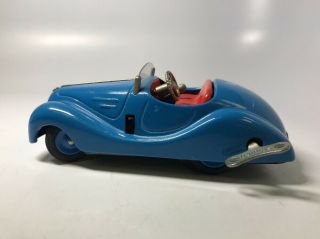 Vintage Schuco Examico 4001 Western Germany Blue Wind Up Tin Toy Car