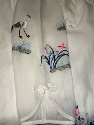 Pretty Vintage Chinese White Flare Dress w/Embroidered Cranes/Flowers Sz M 5