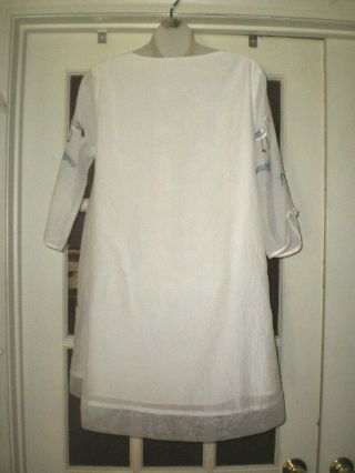 Pretty Vintage Chinese White Flare Dress w/Embroidered Cranes/Flowers Sz M 6