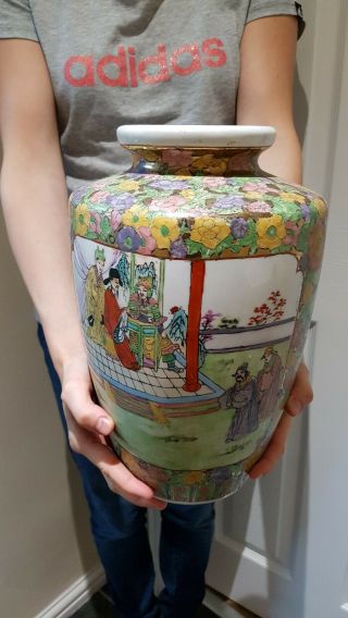 Large Vintage/antique Chinese Famille Rose Vase Hand Painted