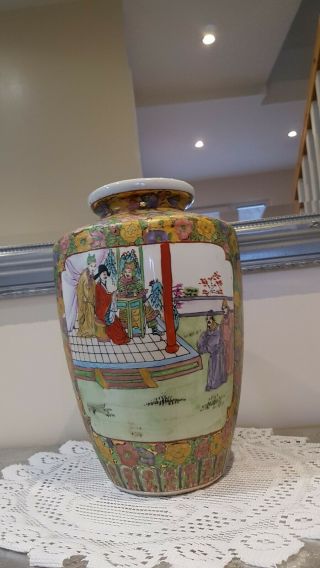 LARGE VINTAGE/ANTIQUE CHINESE FAMILLE ROSE VASE HAND PAINTED 2