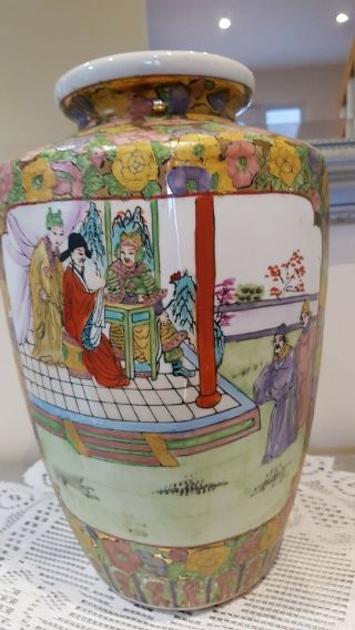 LARGE VINTAGE/ANTIQUE CHINESE FAMILLE ROSE VASE HAND PAINTED 3