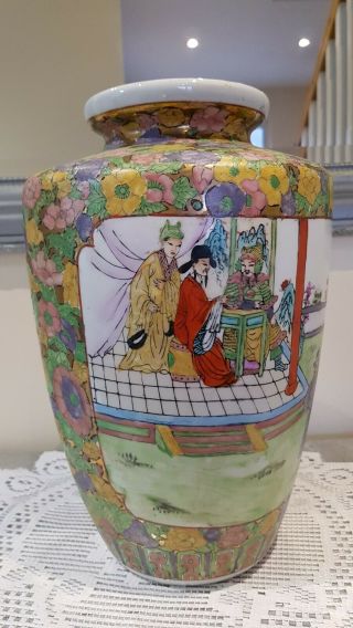 LARGE VINTAGE/ANTIQUE CHINESE FAMILLE ROSE VASE HAND PAINTED 6
