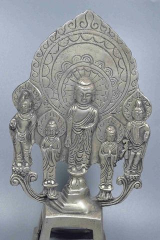 Collectable Exorcism Decorative Miao Silver Carve Five Buddha Temple Pray Statue 2