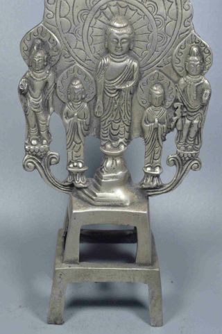 Collectable Exorcism Decorative Miao Silver Carve Five Buddha Temple Pray Statue 3