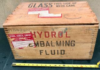 Vintage Mortuary Hydrol Embalming Fluid Wood Crate W/top 1930 