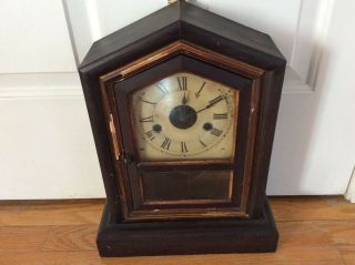 Vintage 19c Seth Thomas Wall Clock Wind Up Wood Case No Keys/ Pendulum